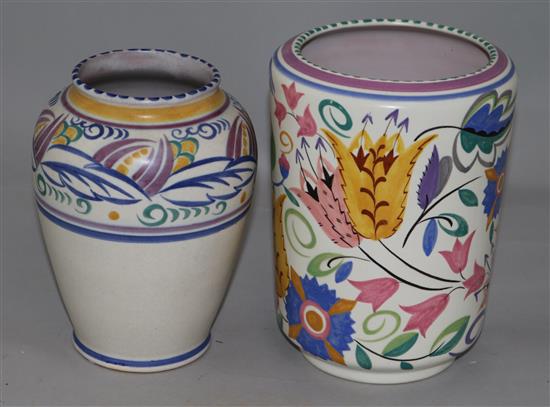 Three Carter Stabler Adams vases and a similar Poole Pottery vase, tallest 8in.